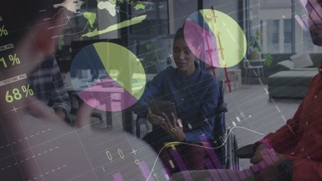 animation of financial data processing over diverse group of business people