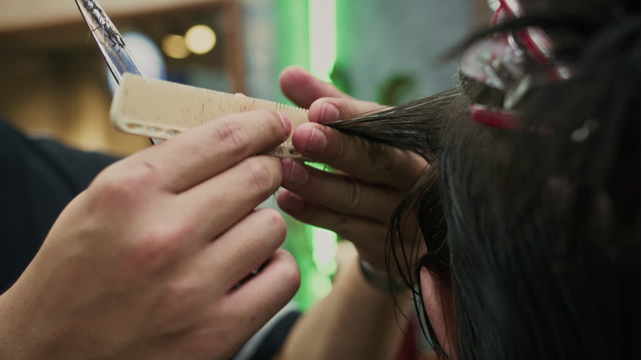 Hairdresser giving a haircut
