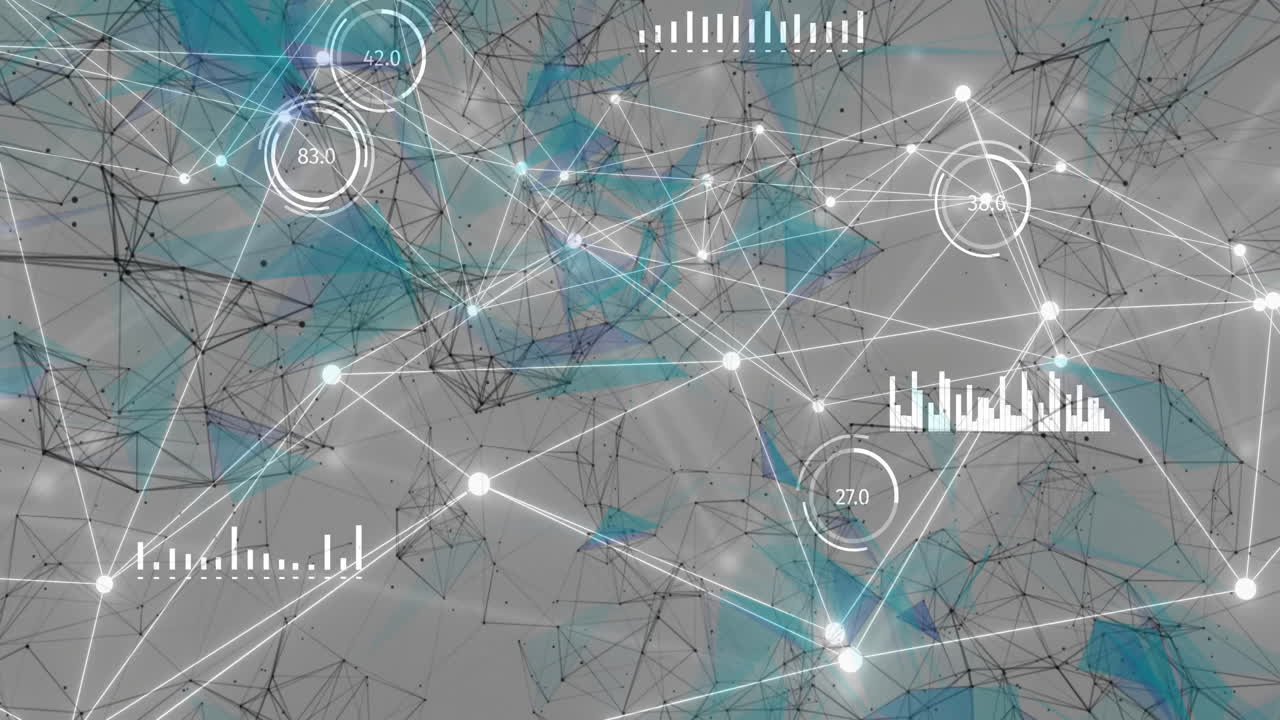 animación de gráficos, cambios de números en círculos de carga puntos conectados que forman formas geométricas