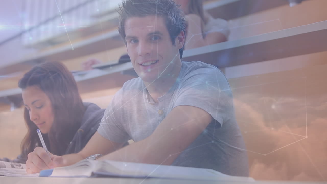 animación de la red de conexiones entre diversos estudiantes en la universidad