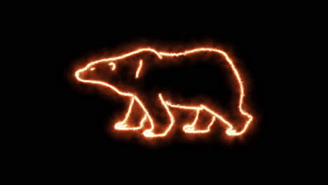 Profil-Des-Eisbären-Umriss-Brennender-Flammen-Und-Eisbären-In-Neonlichtern