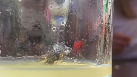 wasp trapped in a glass of lemonade trying to escape