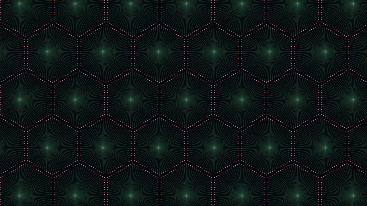 Abstract glowing hexagon grid background with radial lines, futuristic pattern