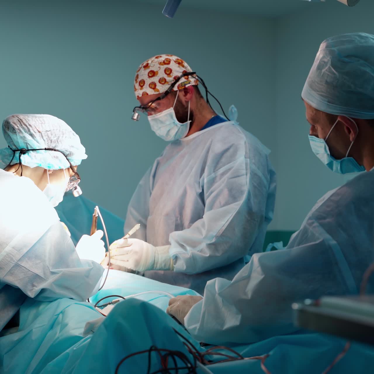 Professional doctors of plastic surgery in the operating room. Abdominoplasty of the abdomen. Body correction