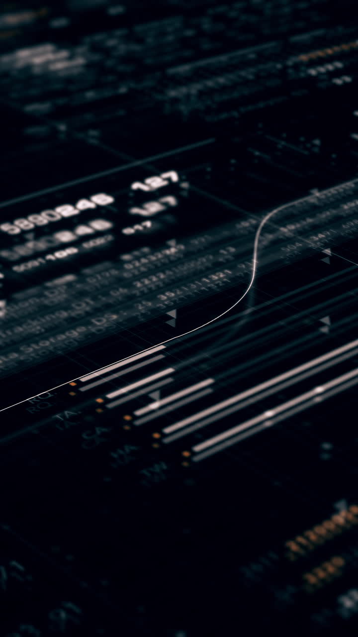 Futuristic metaverse hi-tech digital data telemetry with encrypted numbers display dynamic background for computer desktop vertical format screen display