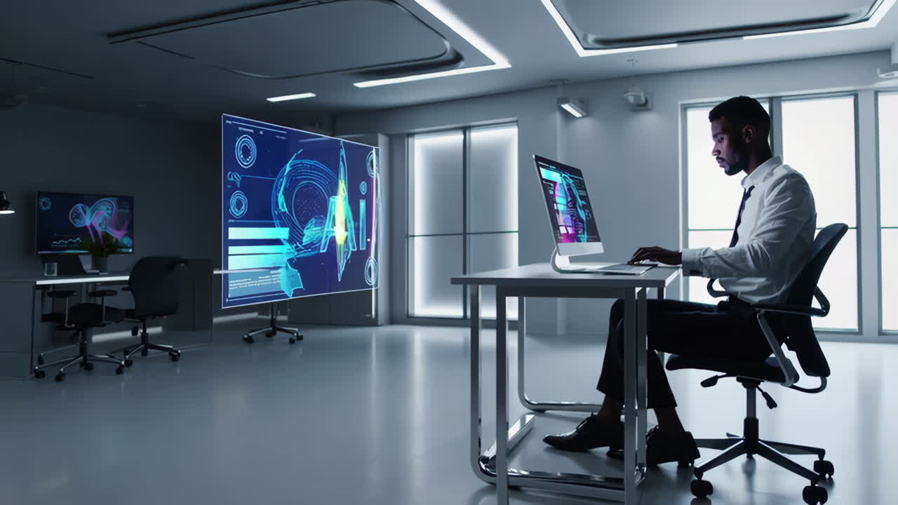 AI-Focused Business Meeting in Modern Office