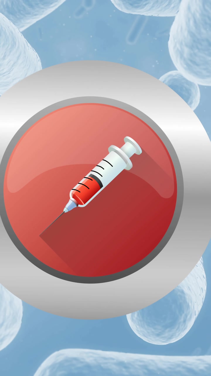 Animation of vaccine icon over bacteria cells