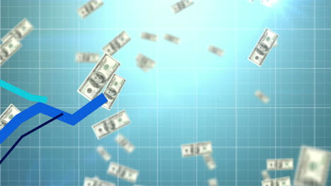 los gráficos azules se mueven contra la caída de los dólares estadounidenses