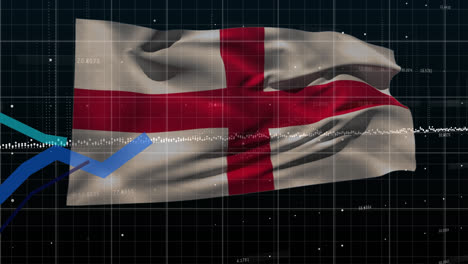 animation of financial data processing over flag of england