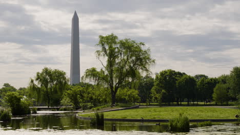 side view of washington monument obelisk from national mall park, us