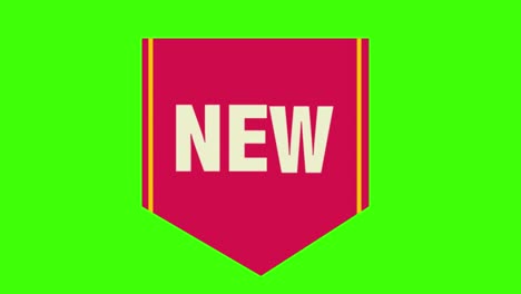 icono de pegatina de un letrero rojo con el texto nuevo en una pantalla verde en 4k