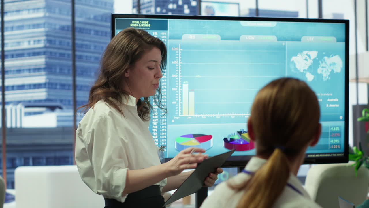 PR team presenting infographics and digital marketing insights for growth