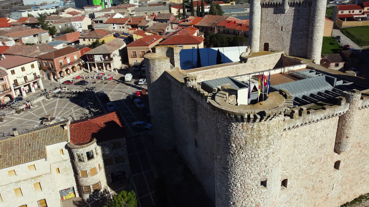 Aerial View of a Medieval Castle and Town Square