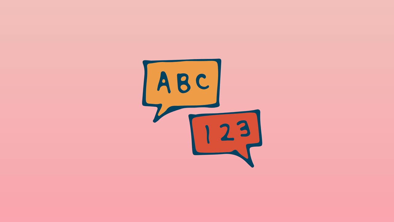 Animation of clouds with abc and 123 texts moving on pink background
