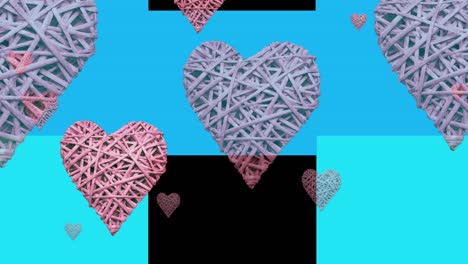animación de corazones rosados moviéndose sobre fondo azul y negro
