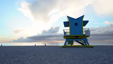 lifeguard tower on miami beach florida at colorful sunrise