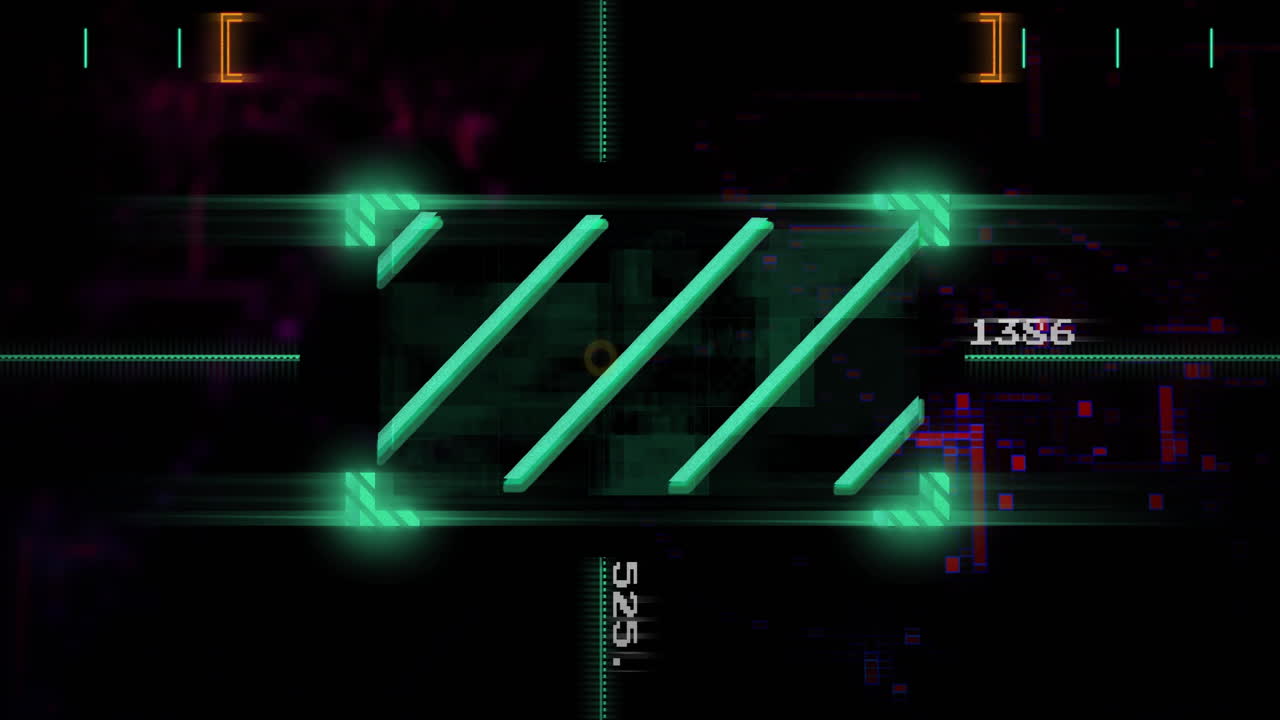 barras de neón verde y números digitales animación sobre fondo oscuro con elementos brillantes