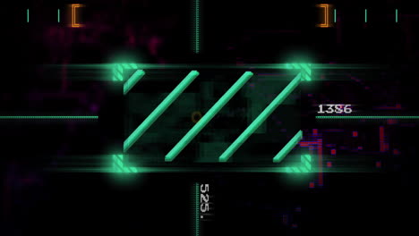 neon green bars and digital numbers animation over dark background with glowing elements