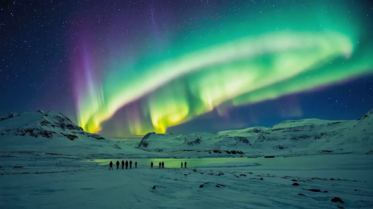aurora boreal sobre un paisaje nevado