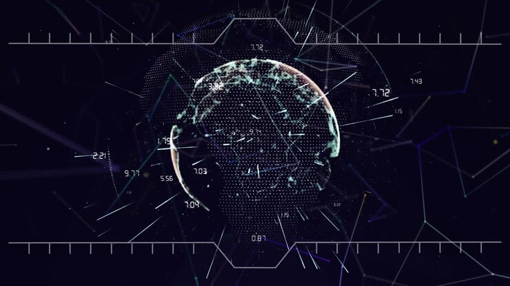 Network of connections against globe spinning