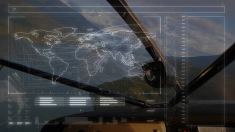 animación de la red global de conexiones vista desde la cabina del avión