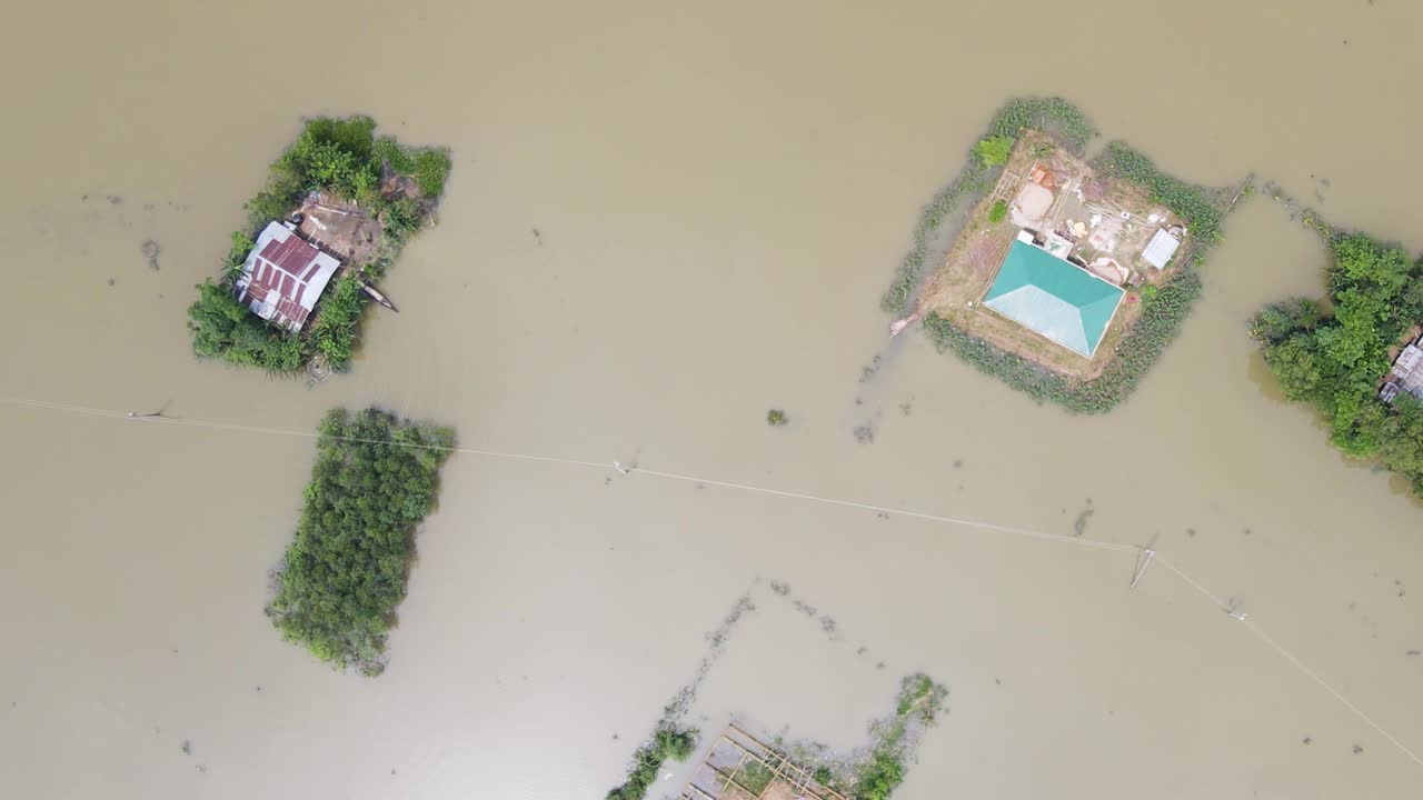 Top View Of A Village With Floating Homes In Bangladesh, South Asia. Aerial Drone Shot