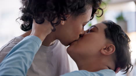 lgbt love, bedroom and lesbian couple kiss