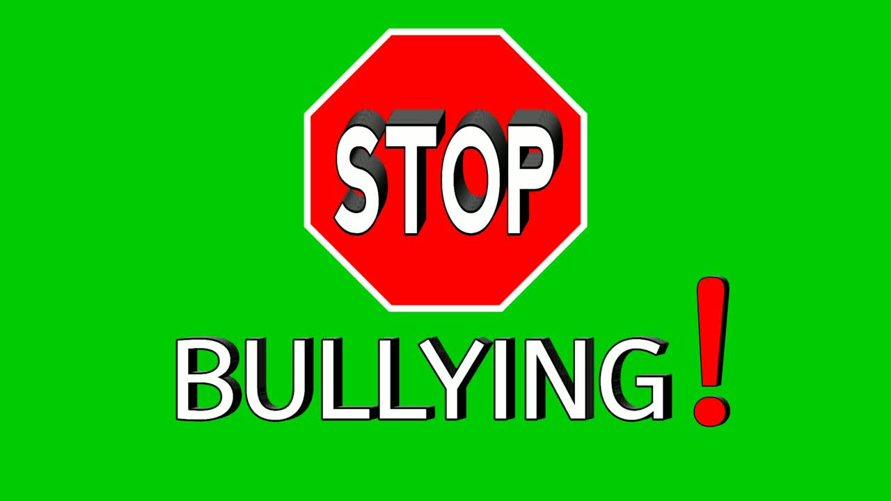 STOP bullying Text animation motion graphics on red on green screen background video elements