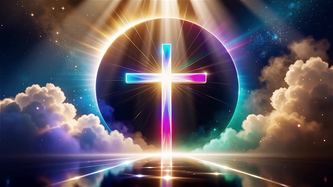 Croce Cristiana Luce Celestiale Sfondo per il Culto.
