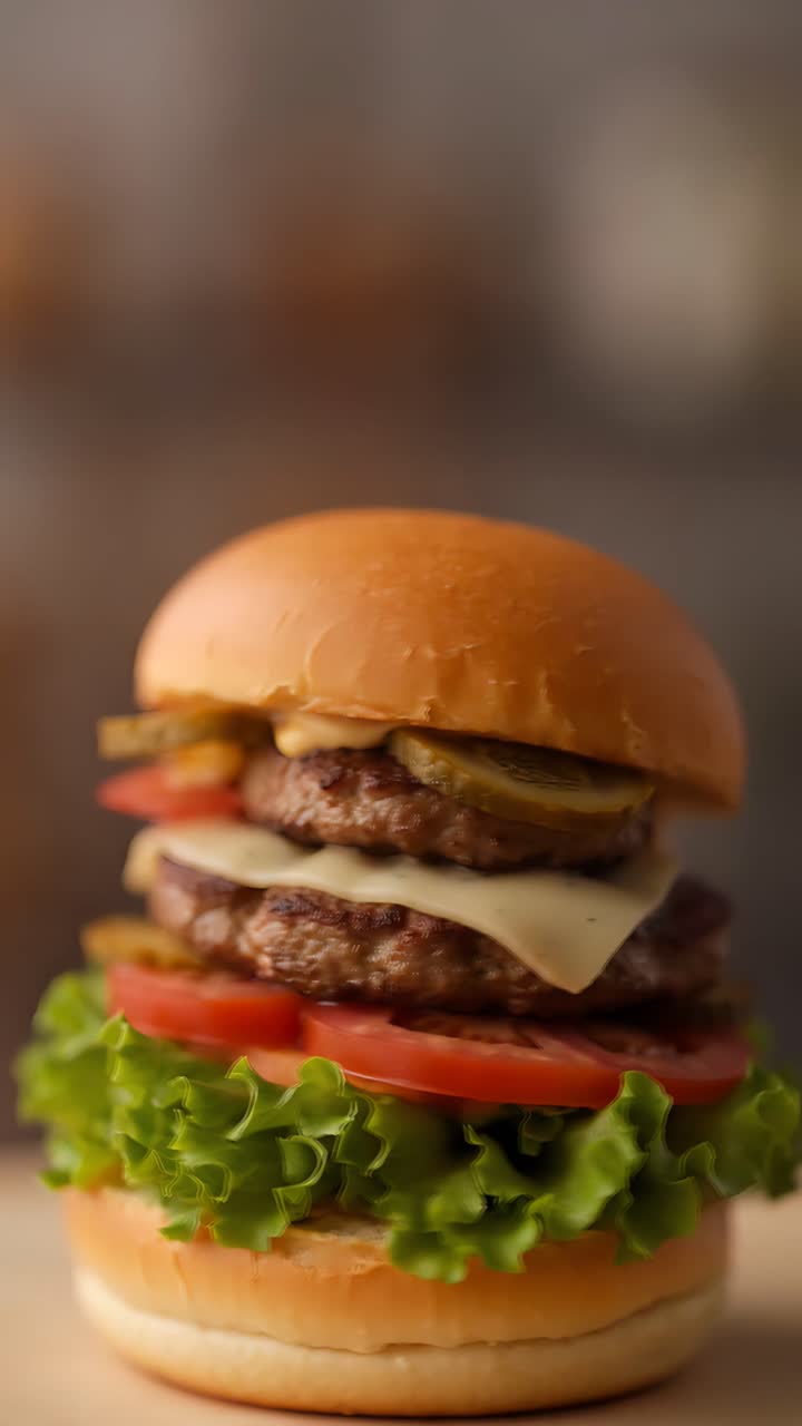 Hamburger Succoso Primo Piano Sfondo Bokeh 4K