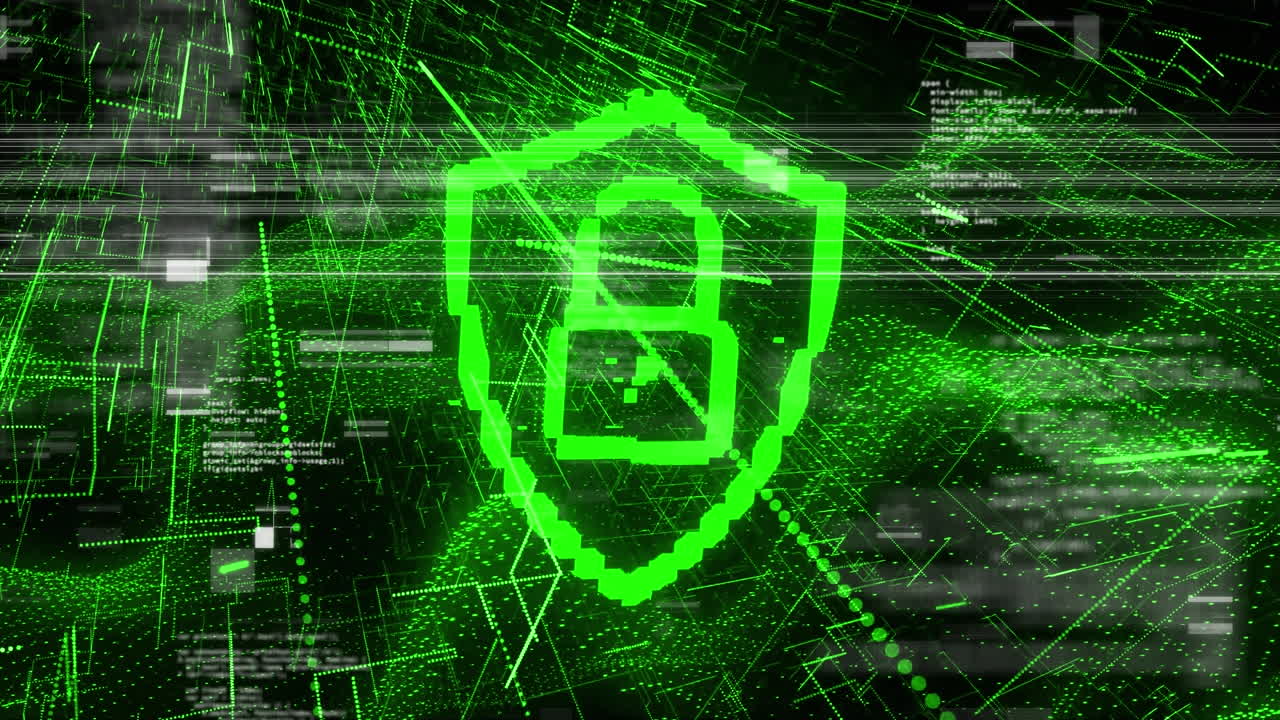 animación del candado, codificación binaria y procesamiento de datos