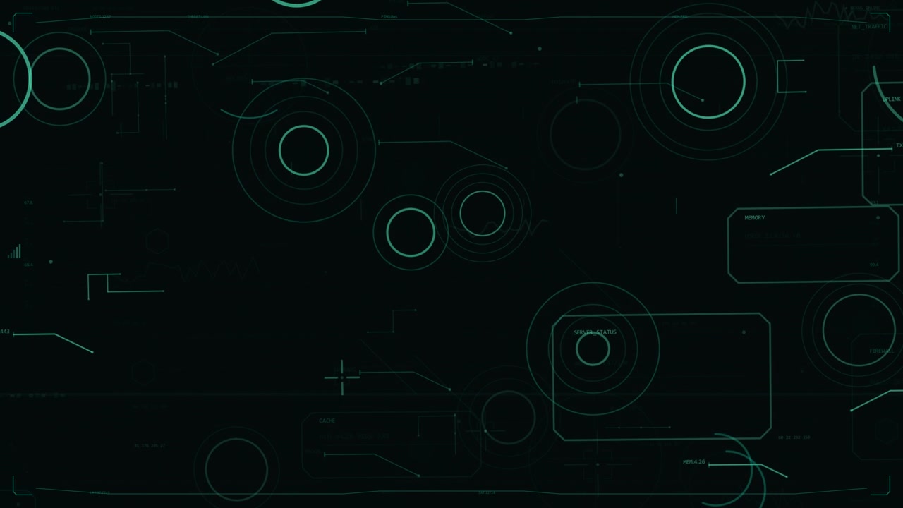 transparent HUD overlay starting scan, pulsing rings drifting, rotating, simulating monitoring loop