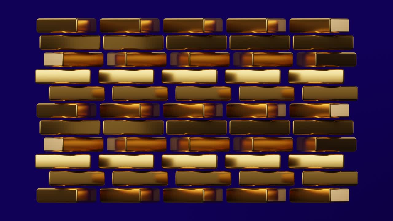 un bucle sin costuras. formas doradas giratorias sobre un fondo azul oscuro. renderizado en 3d