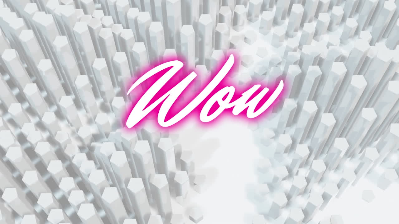 색 배경의 모양 위에 와우 텍스트의 애니메이션