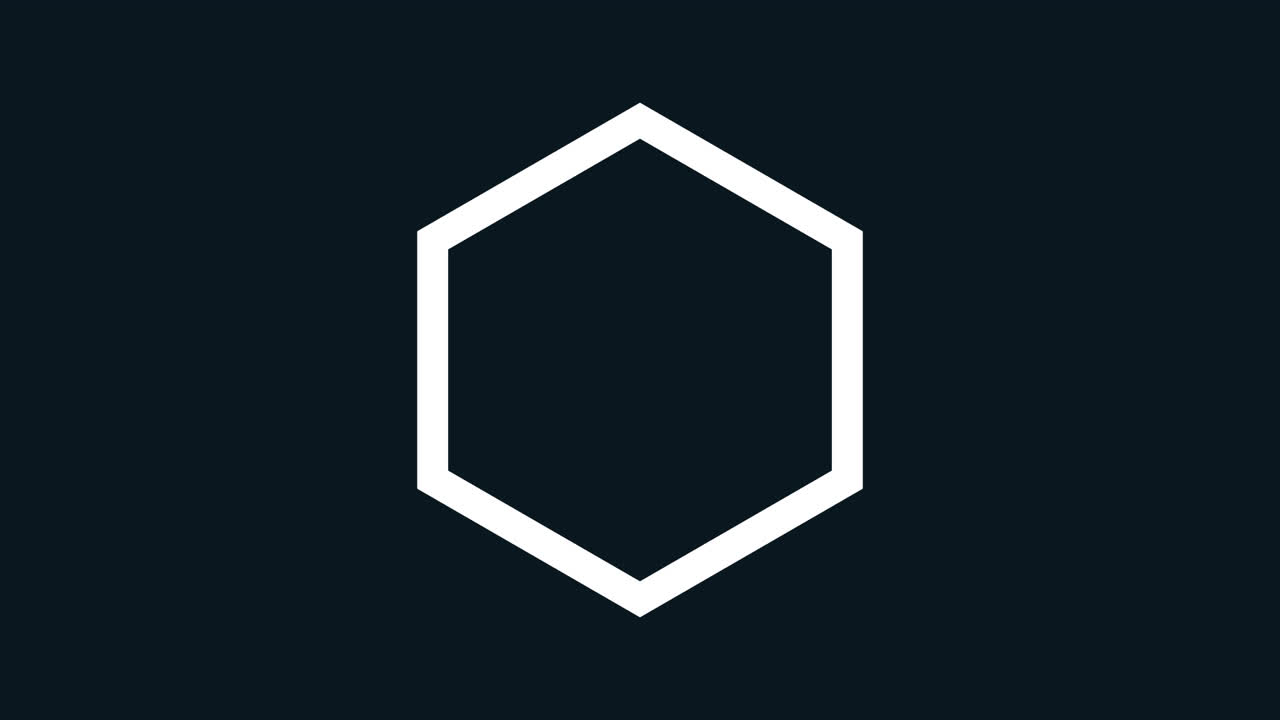 빛나는 초록색 네온 다이아몬드 위에서 끊임없는 루프로 회전하는 여러 개의  ⁇ 색 육각형의 애니메이션