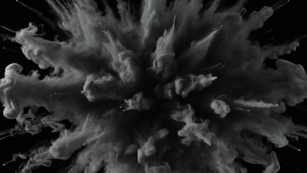 Esplosione Astratta di Fumo Grigio su Sfondo Nero