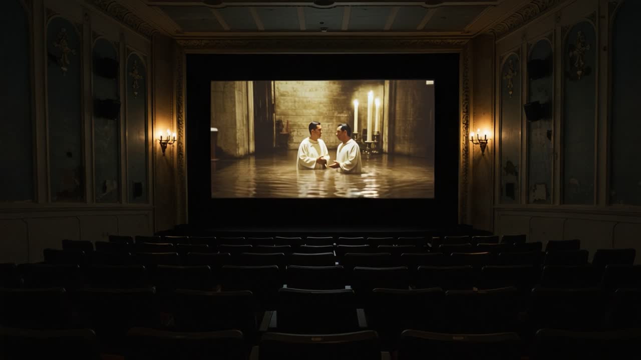 A Submerged Dialogue: Captivating Scene Depicted in a Cinematic Setting Featuring Two Individuals in Water Surrounded by Ambient Lighting