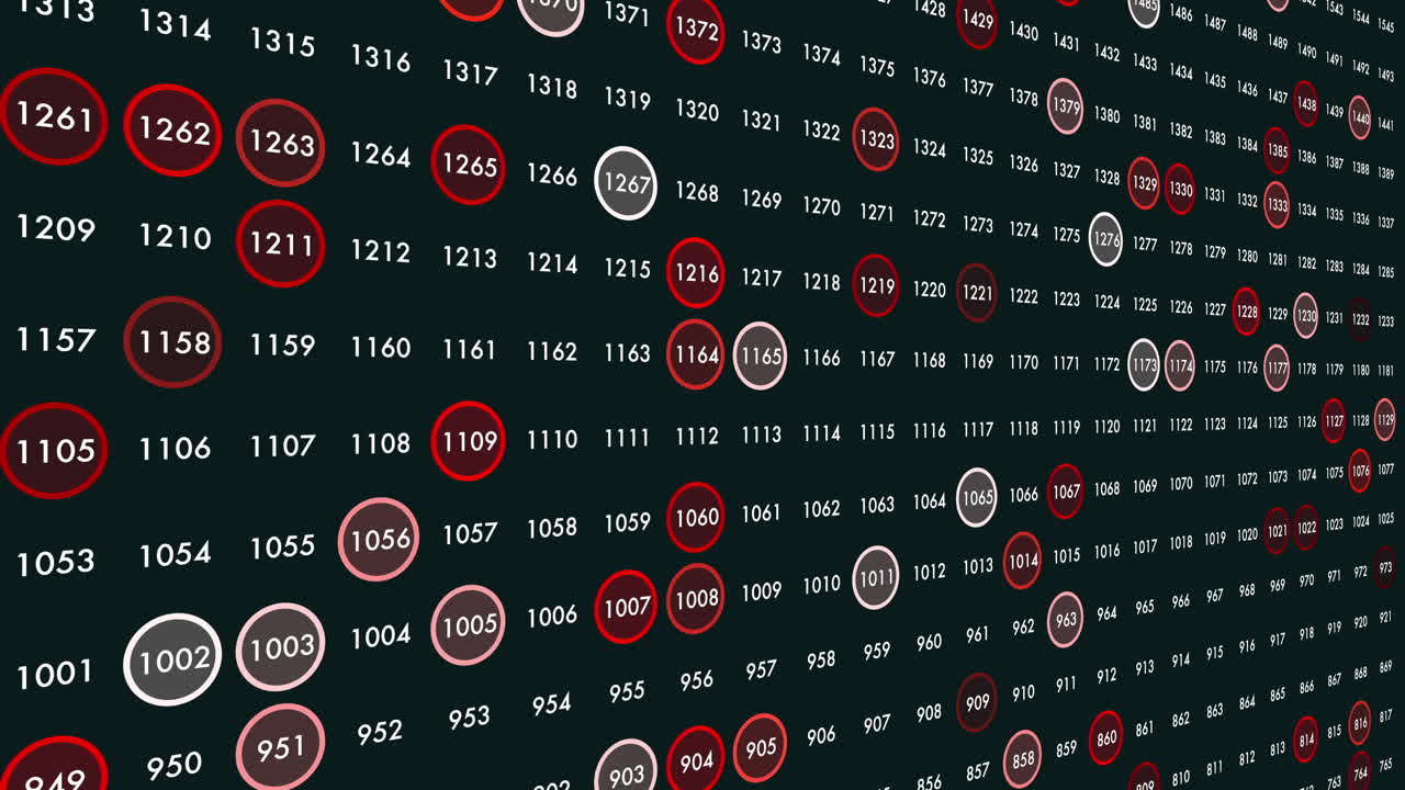 Futuristic interface animation showing numbered points and highlighted circles on a dark grid, suggesting analytics, tracking, network mapping, and big data technology