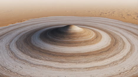 concentric mud volcano in arid landscape