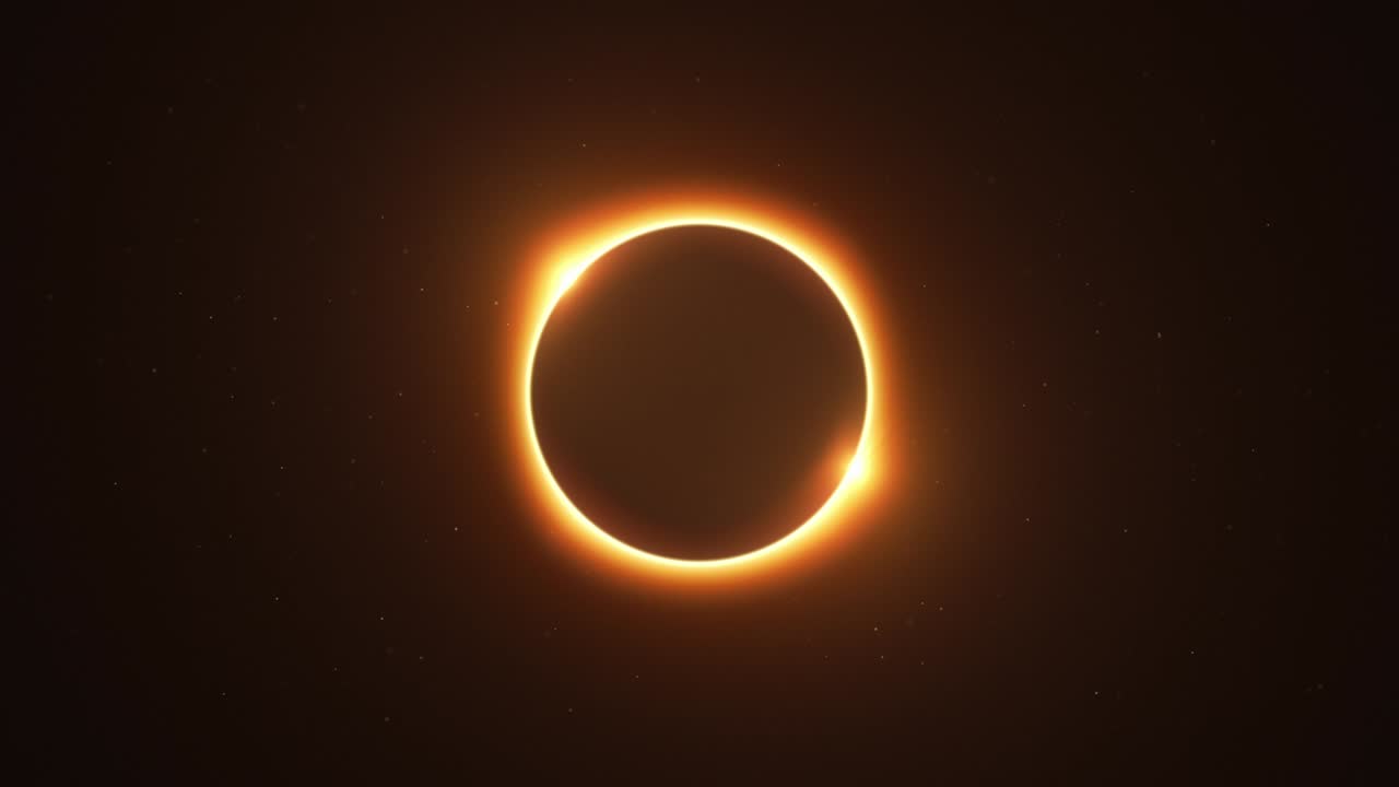 eclipse solar giratorio gemelo con rayos de luz sobre el bucle del cielo estrellado