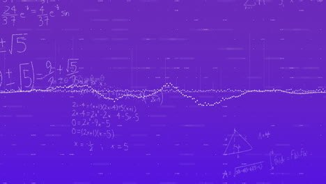animación del procesamiento de datos sobre ecuaciones matemáticas en fondo púrpura