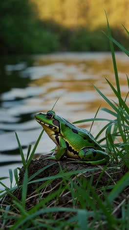 green frog by the pond