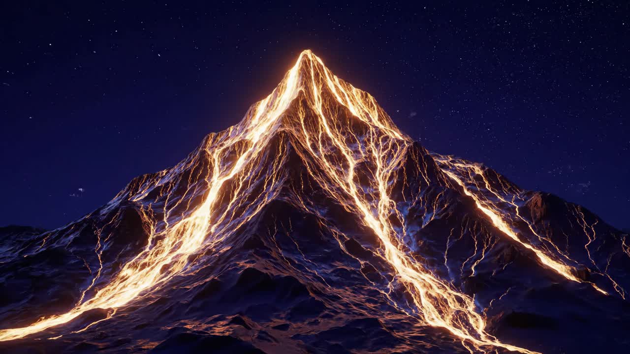 Mountain with Lightning at Night