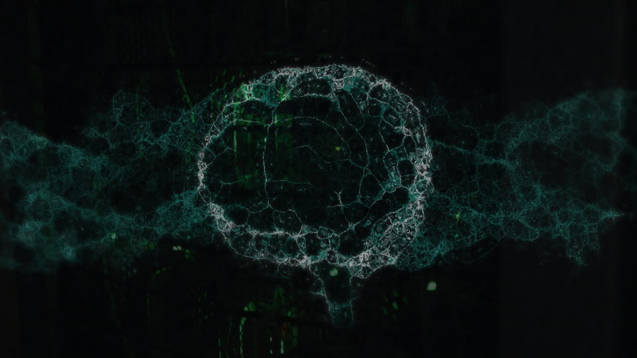 Animation of dna strand and digital brain over server room