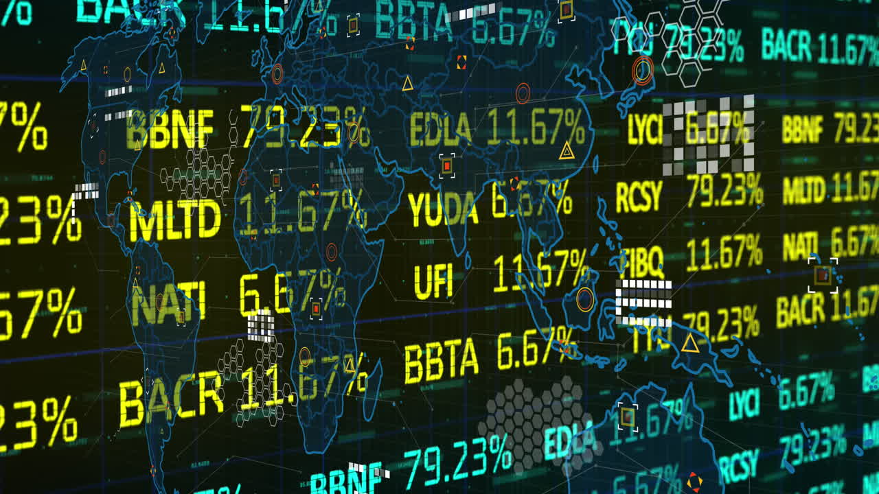Animation of financial data processing over world map