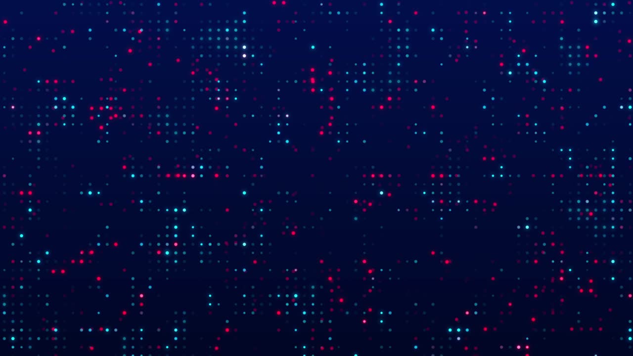 fondo gráfico de movimiento de alta tecnología, puntos parpadeantes azules y rojos en fondo oscuro