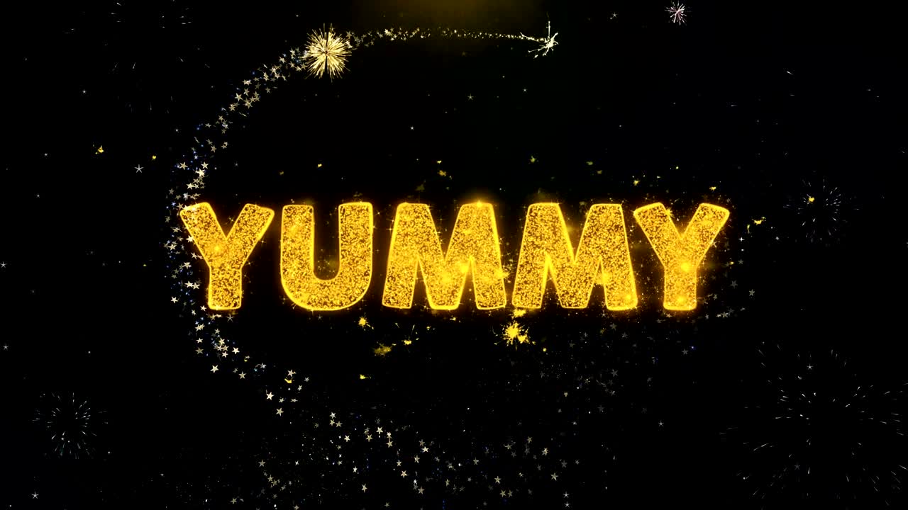 금 입자 불꽃놀이 전시회에 대한 맛있는 텍스트.