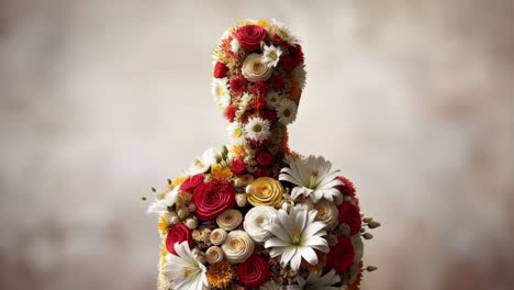 human figure adorned with vibrant flowers