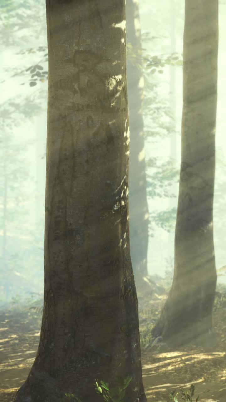 Light filtering through trees creates a mystical atmosphere in a forest