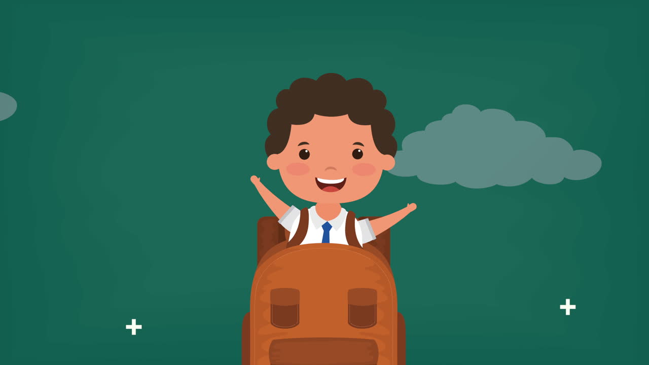 de vuelta a la temporada escolar con el niño y la bolsa de la escuela